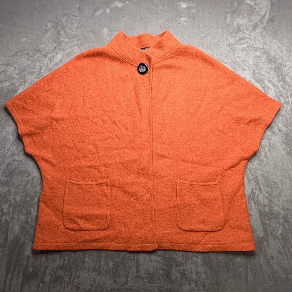 Tally-Ho Cardigan Sweater Womens 1X Orange 100% Wool One Button Lagenlook Career